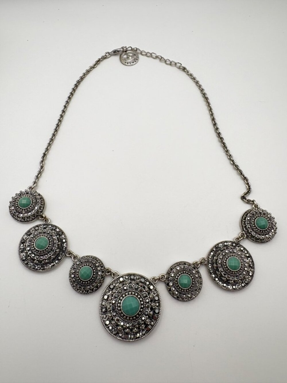 Trifari Statement Collar Necklace Silver Tone Faux Turquoise Rhinestone